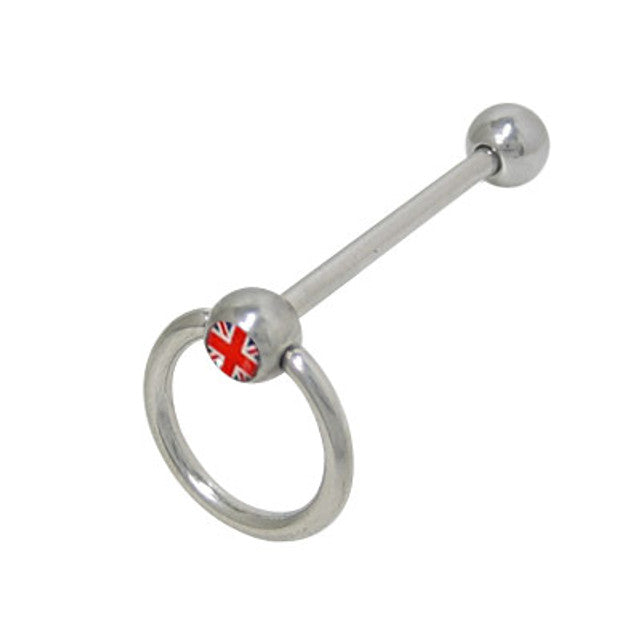 Surgical Steel 14 Gauge Tongue Barbell with British Flag Door Knocker