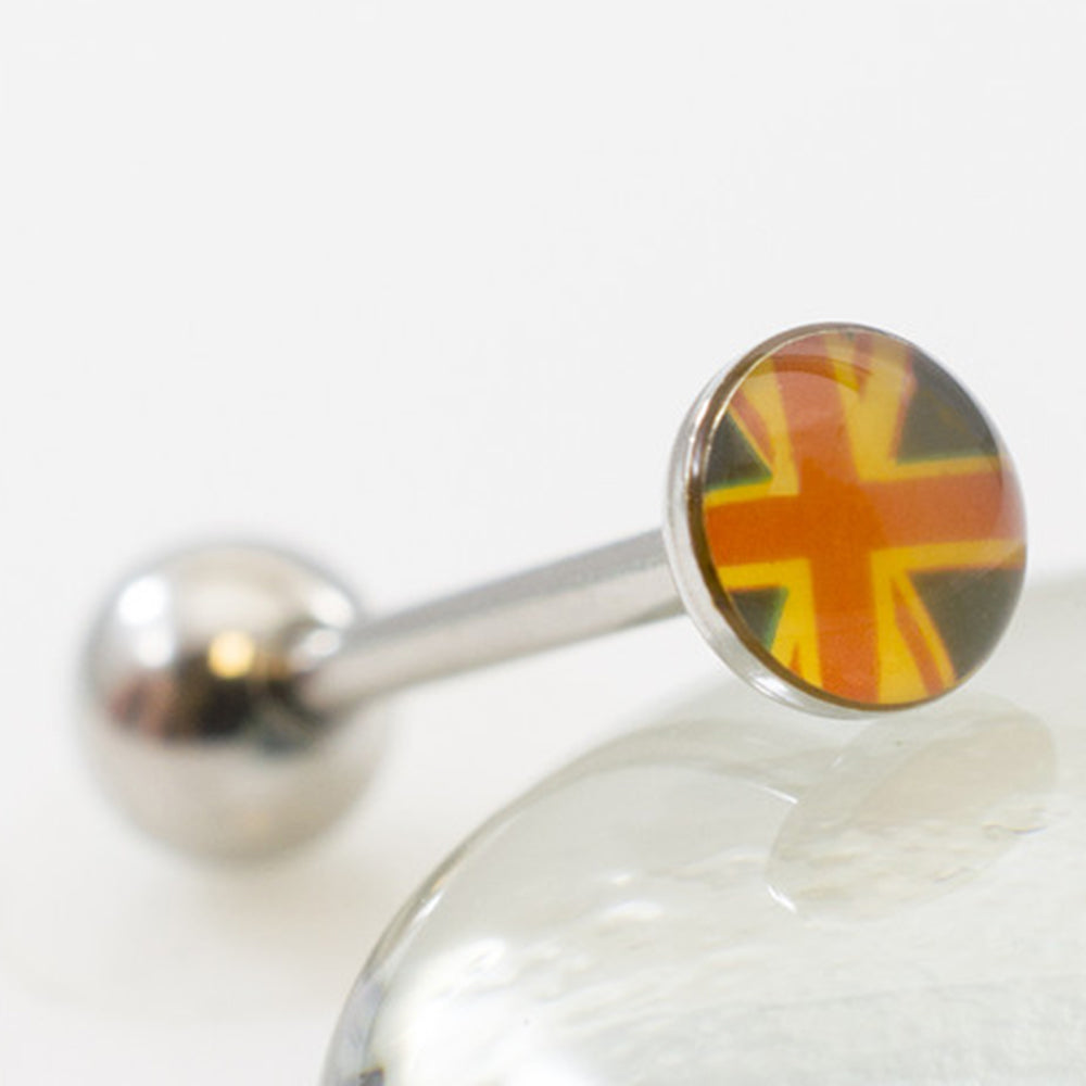 Surgical Steel 14 Gauge Tongue Barbell with British Flag Logo Bead - photo 3