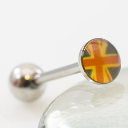 Surgical Steel 14 Gauge Tongue Barbell with British Flag Logo Bead - photo 3