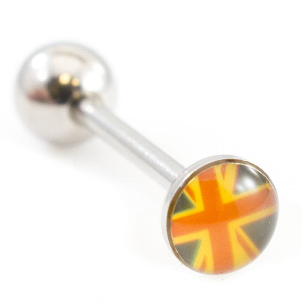 Surgical Steel 14 Gauge Tongue Barbell with British Flag Logo Bead