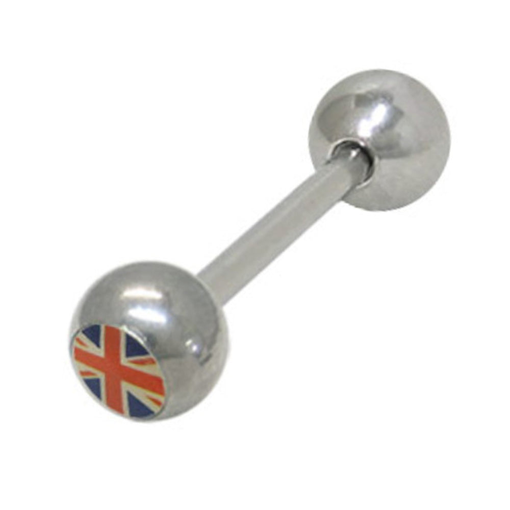 Surgical Steel 14 Gauge Tongue Barbell Ring with British Flag