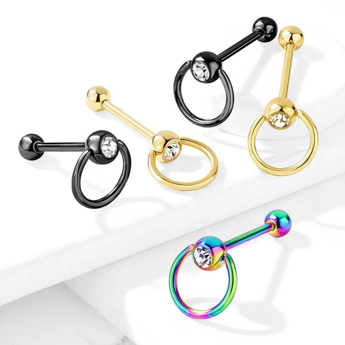 Surgical Steel Tongue Ring Straight Barbell 14 Gauge 5/8" & Slave Gem - Kruelty - Photo 3