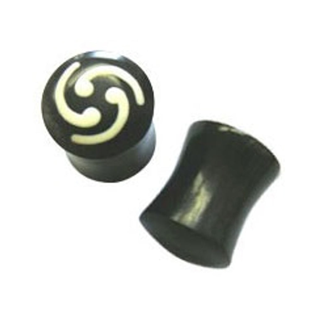 Black Buffalo Horn 00 Gauge Ear Plugs with Triskelion Symbol - Pair