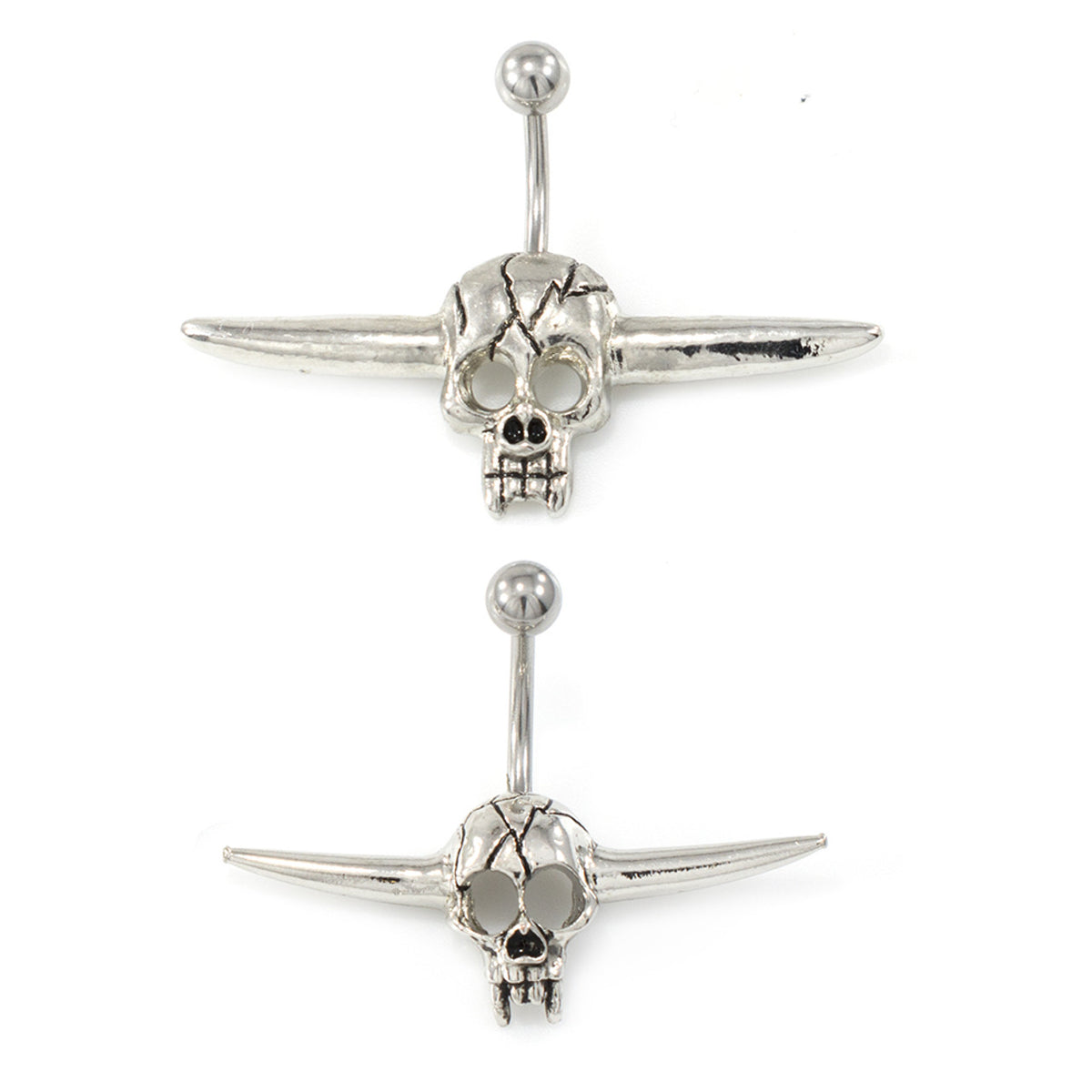 Surgical Steel 14 Gauge Belly Ring with Bull Skull