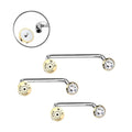 Surgical steel staple surface barbell with bullet CZ ends