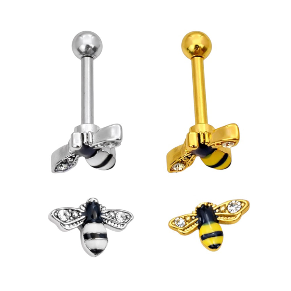 Surgical Steel 16 Gauge Cartilage Barbell with CZ Bumble Bee