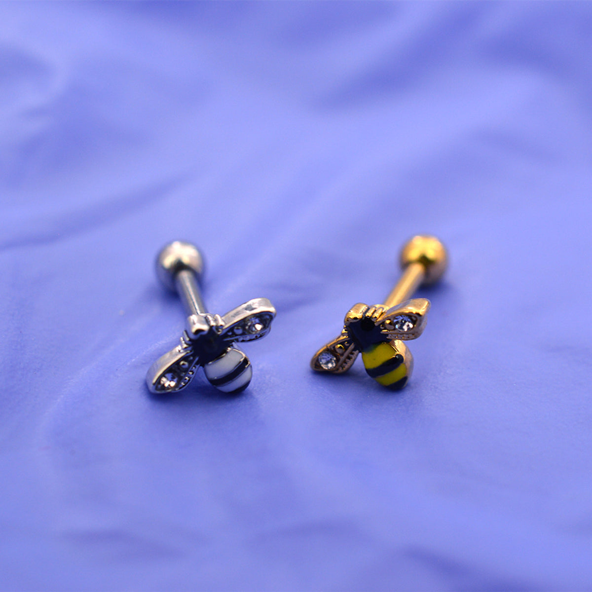 Surgical Steel Cartilage Straight Barbell Ring 16 Gauge 1/4" Bee - Kruelty - Photo 4