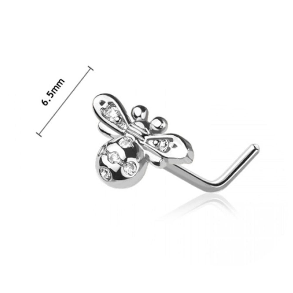 Surgical Steel L Shaped Nose Stud 20G 6mm with CZ Bumble Bee - photo 2