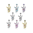 Surgical Steel 14 Gauge Belly Ring with Playboy Bunny & CZ
