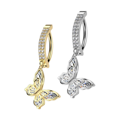 Surgical Steel Hinged Belly Ring 14G 11mm with CZ Butterfly Dangle
