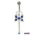 Surgical Steel 14 Gauge Belly Ring with CZ Butterfly Dangle