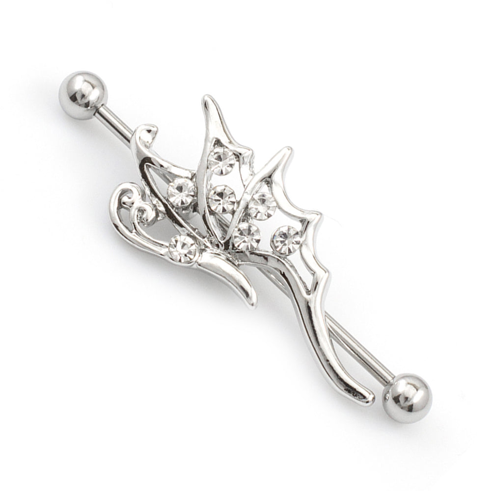 Surgical Steel 14 Gauge Industrial Barbell with CZ Butterfly