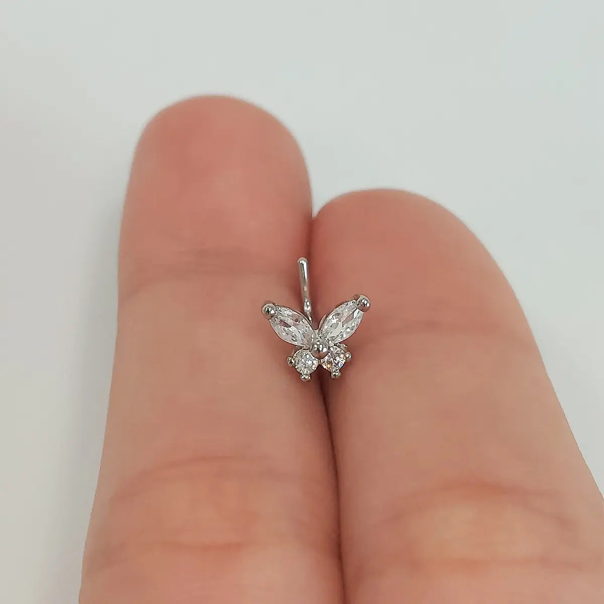 Surgical Steel L-Shaped Nose Stud 20G 6.5mm with CZ Butterfly