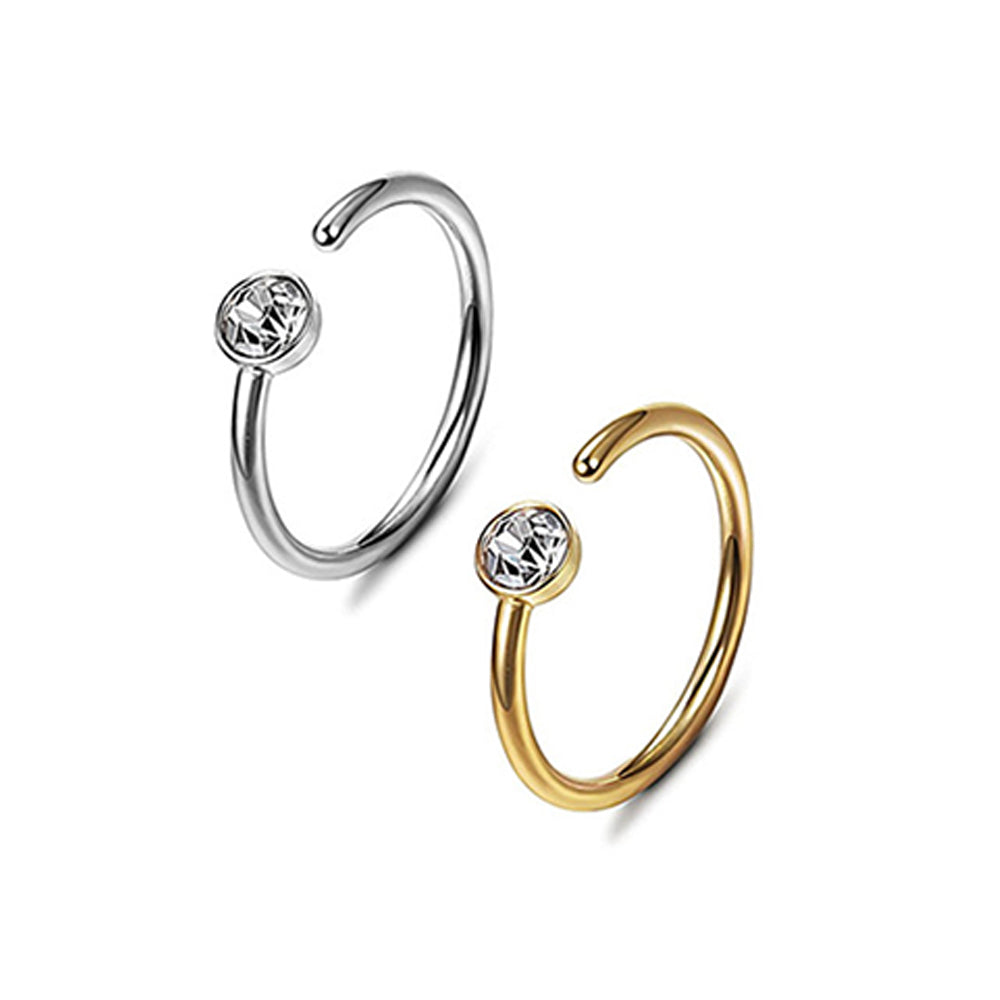 Surgical Steel 20 Gauge Bezel CZ Nose Studs - Pair