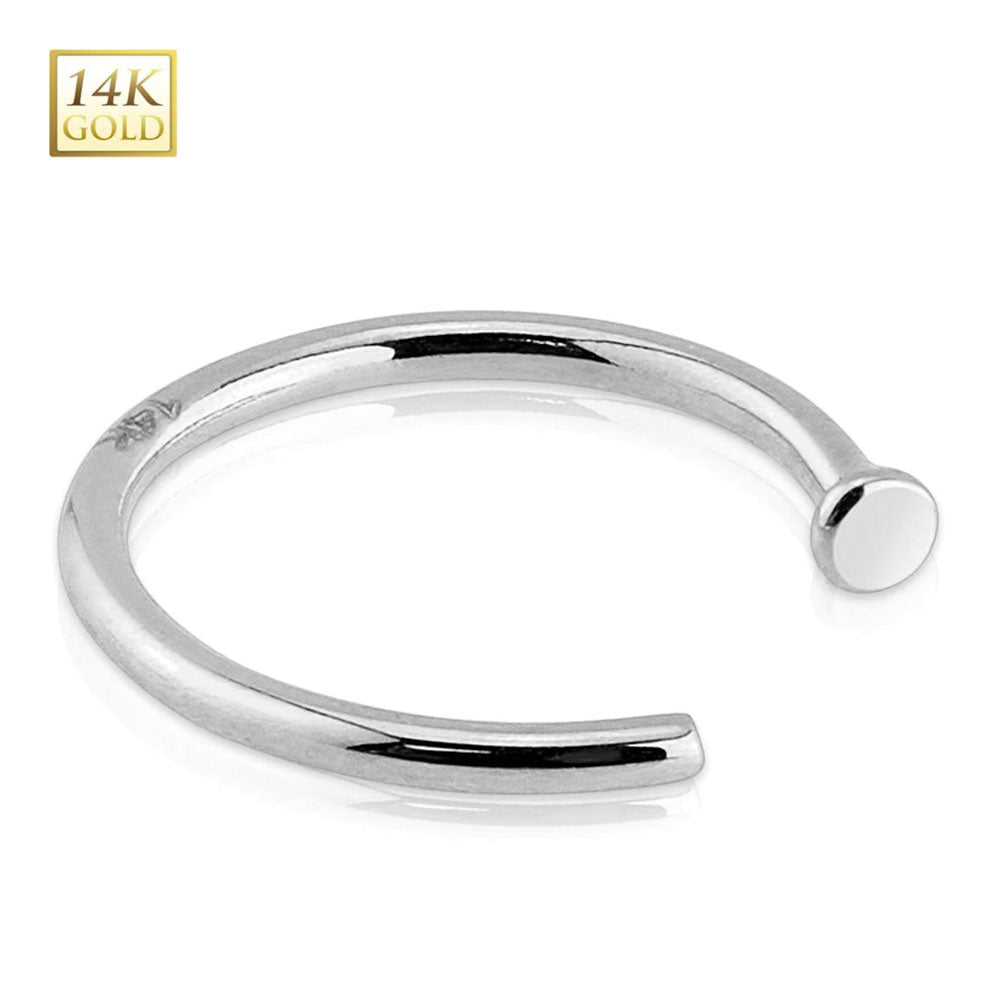 14K White Gold 20 Gauge Nose Hoop with Flat Disc C Shape
