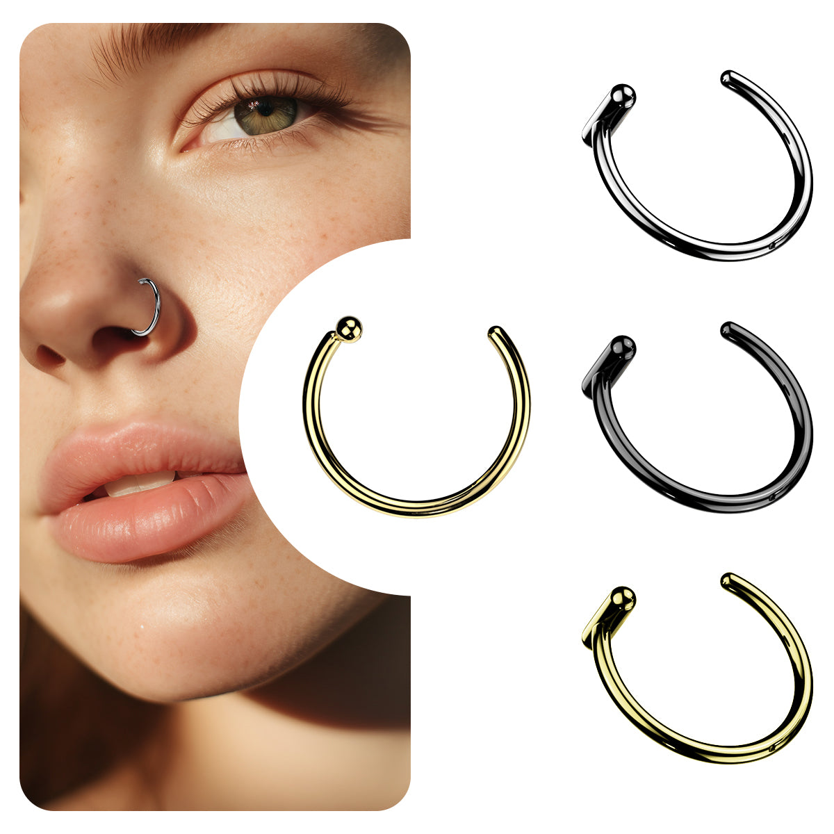 Titanium C-Shaped Open Nose Ring 18G & 20G 8mm - photo 3
