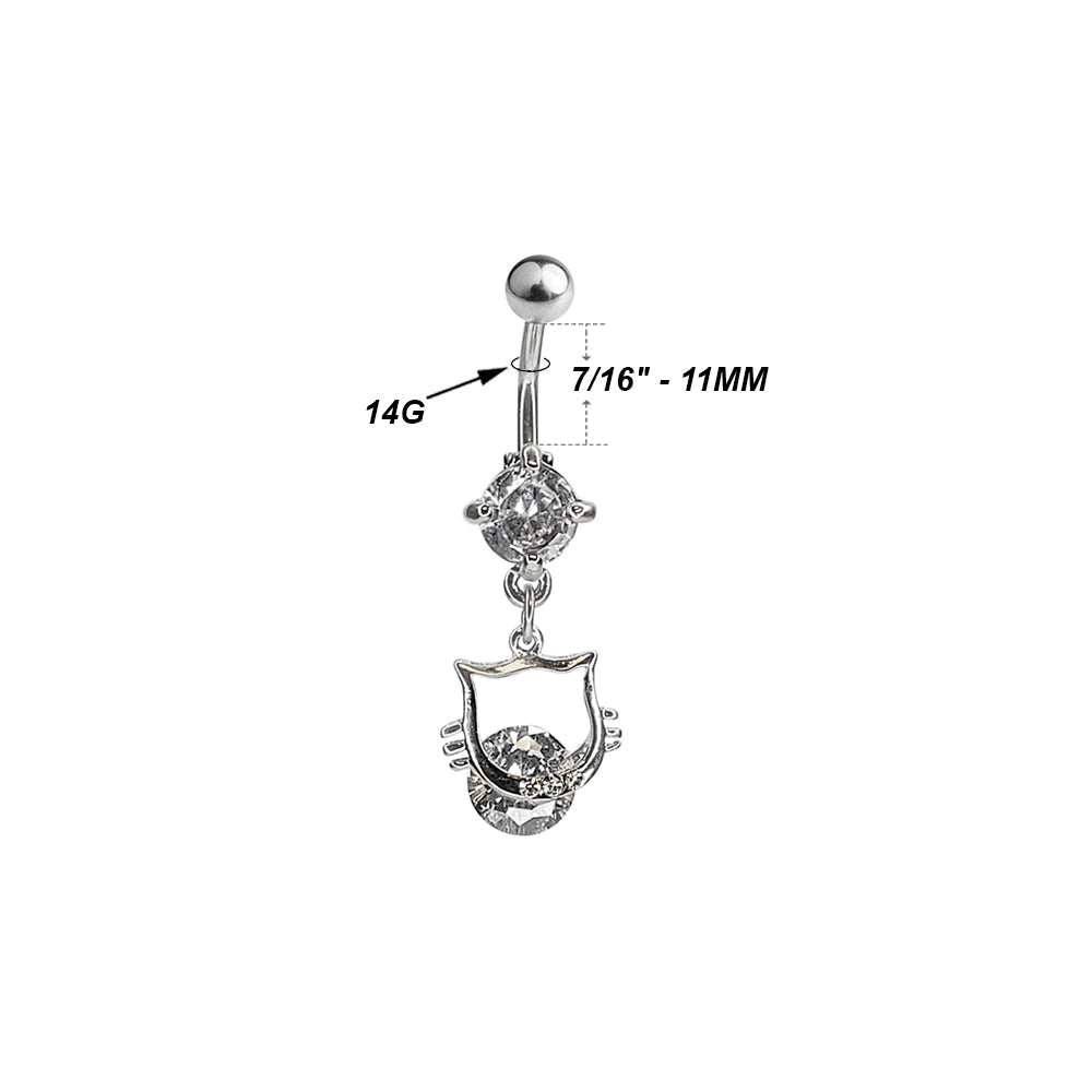 Surgical Steel 14 Gauge Belly Ring with CZ Kitty Cat Dangle - photo 2