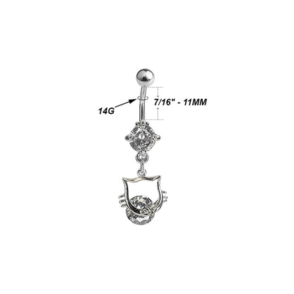 Surgical Steel 14 Gauge Belly Ring with CZ Kitty Cat Dangle - photo 2