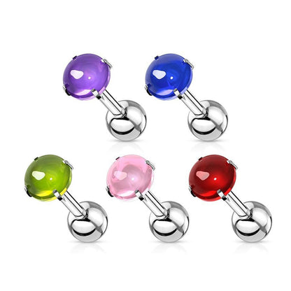 Surgical Steel 16 Gauge Tragus Barbell with Cabochon Stone