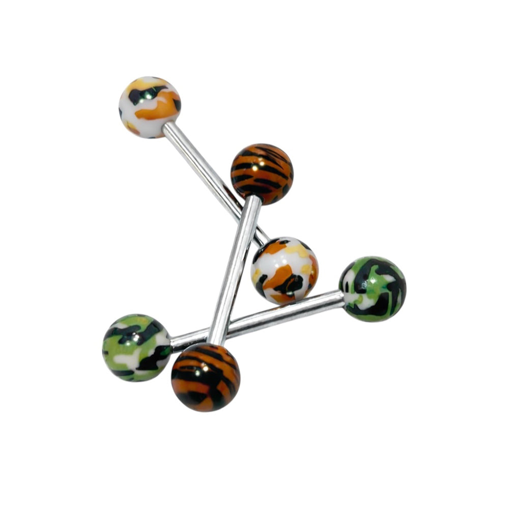 Surgical Steel Straight Barbells 14G 16mm with Camouflage - 3 Pack
