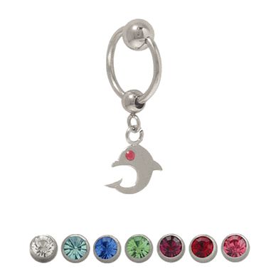 Surgical Steel 14 Gauge Captive Belly Ring with Silver Dolphin