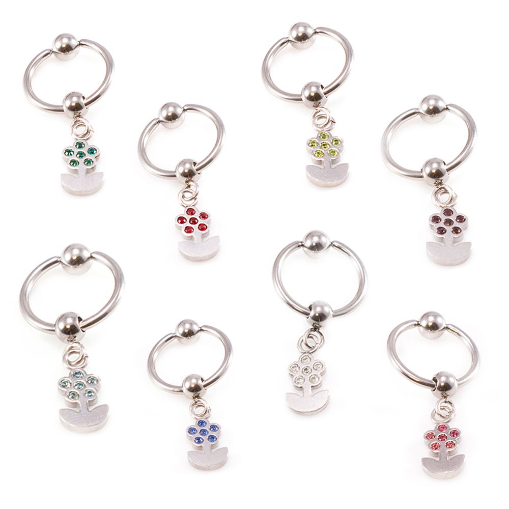 Surgical Steel 14 Gauge Captive Belly Ring with Silver Flower