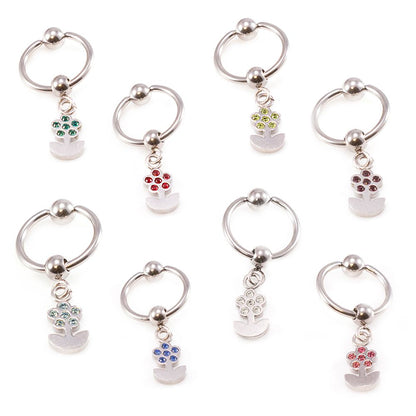 Surgical Steel 14 Gauge Captive Belly Ring with Silver Flower