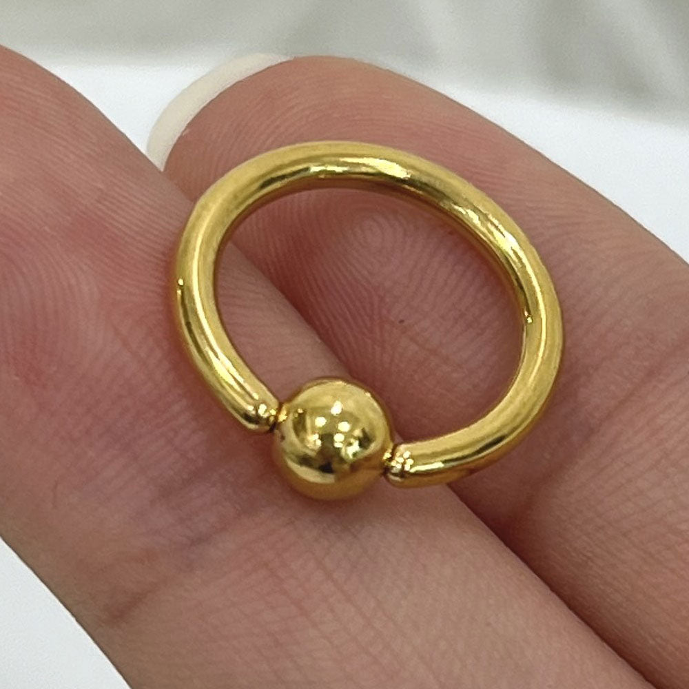 14K Solid Yellow Gold 14 Gauge Captive Bead Ring 10mm - photo 4