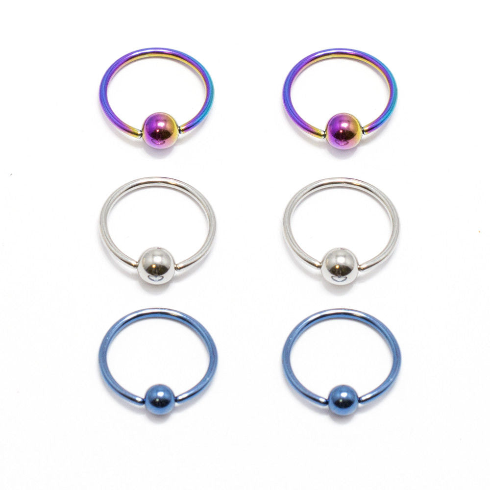 Anodized Titanium 18 Gauge Captive Bead Ring - 6 Pack