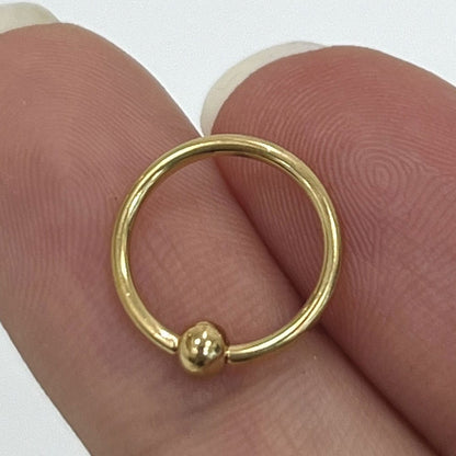 14K Solid Yellow Gold 16 Gauge Captive Bead Ring 11mm - photo 4