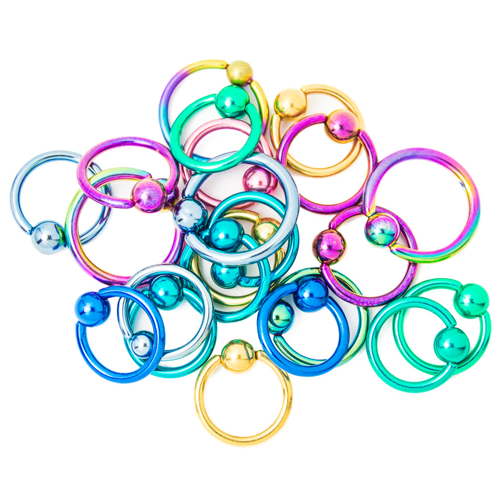 Surgical Steel Anodized Captive Bead Rings 14 & 16 Gauge - 10 Pack