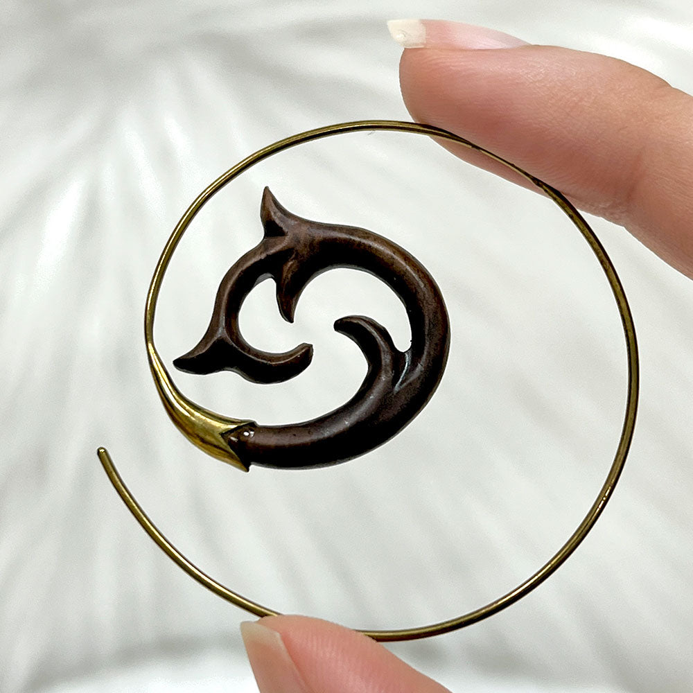 Wood 18 Gauge Spiral Tapers with Cast Brass Filigree - Pair - photo 2