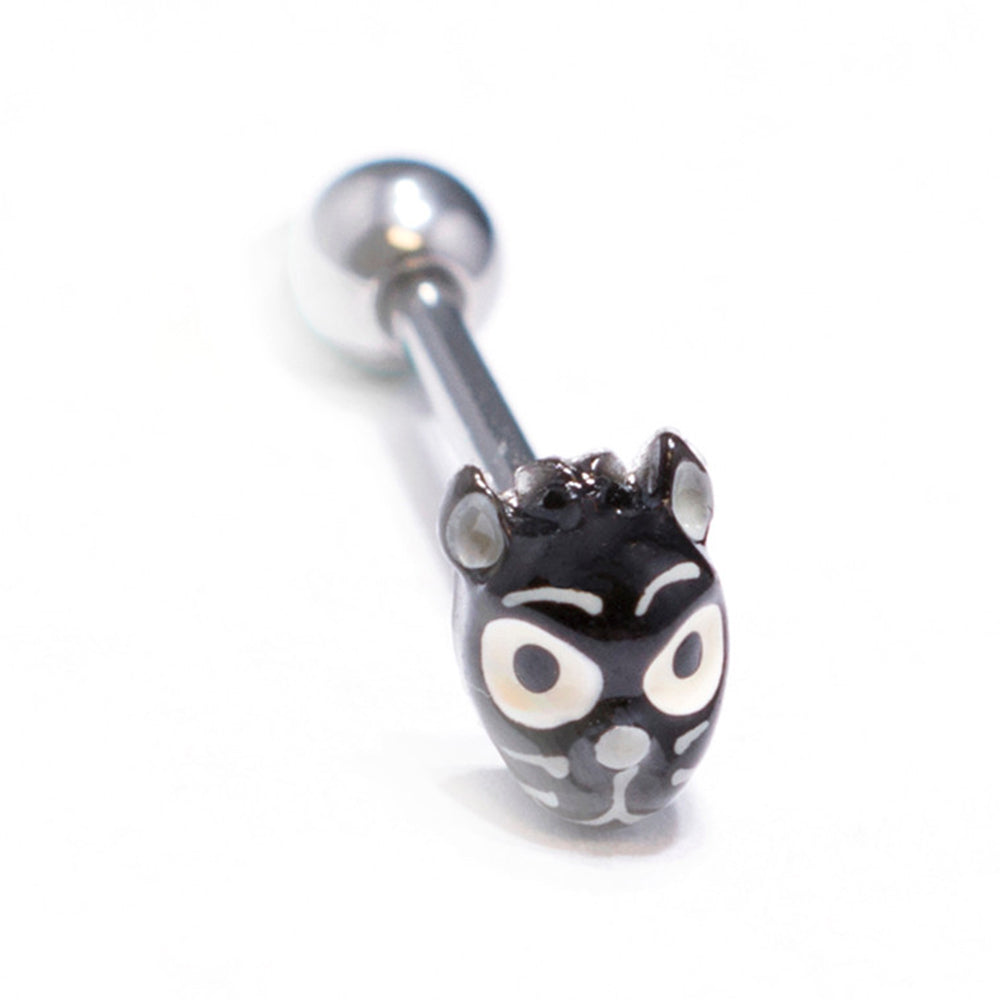 Surgical Steel Tongue Barbell 14G 15mm with Cat Head Ends
