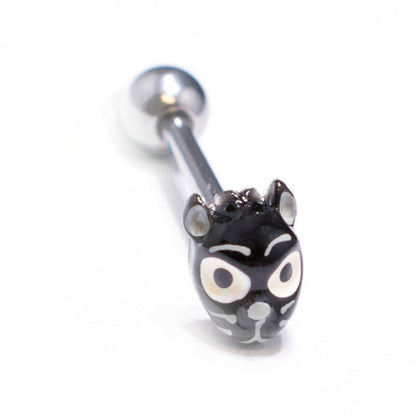 Surgical Steel Tongue Barbell 14G 15mm with Cat Head Ends