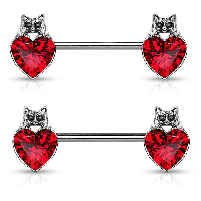 Surgical Steel 14 Gauge Nipple Barbell with Cat Eye CZ Heart - Pair - photo 5