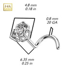 14K Solid Gold 20 Gauge CZ Flower Corkscrew Nose Stud