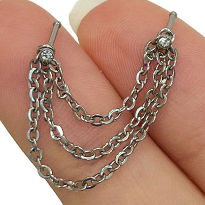 Surgical Steel Nose Bone Stud 20 Gauge 6mm with Chains & CZ - photo 3