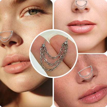 Surgical Steel Nose Bone Stud 20 Gauge 6mm with Chains & CZ - photo 4