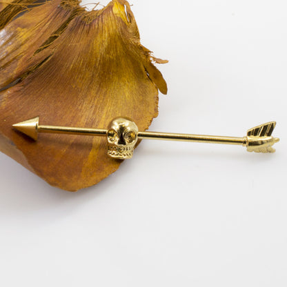 Surgical Steel 14 Gauge Industrial Barbell with Skull Arrow PVD - photo 3