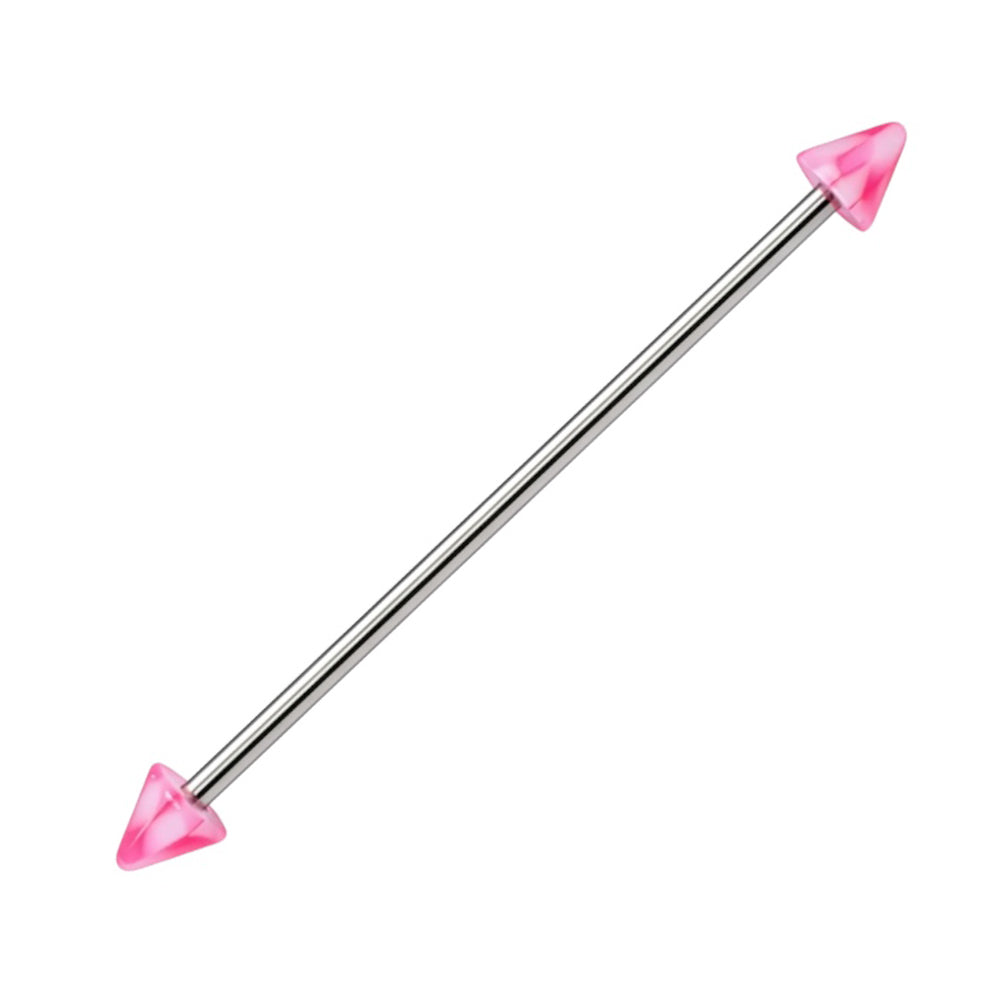 Surgical Steel 14 Gauge Industrial Barbell Pink Spike with Checker