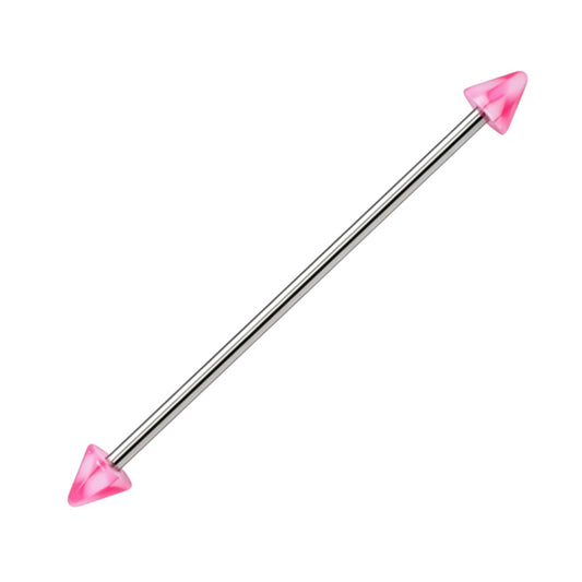 Surgical Steel 14 Gauge Industrial Barbell Pink Spike with Checker