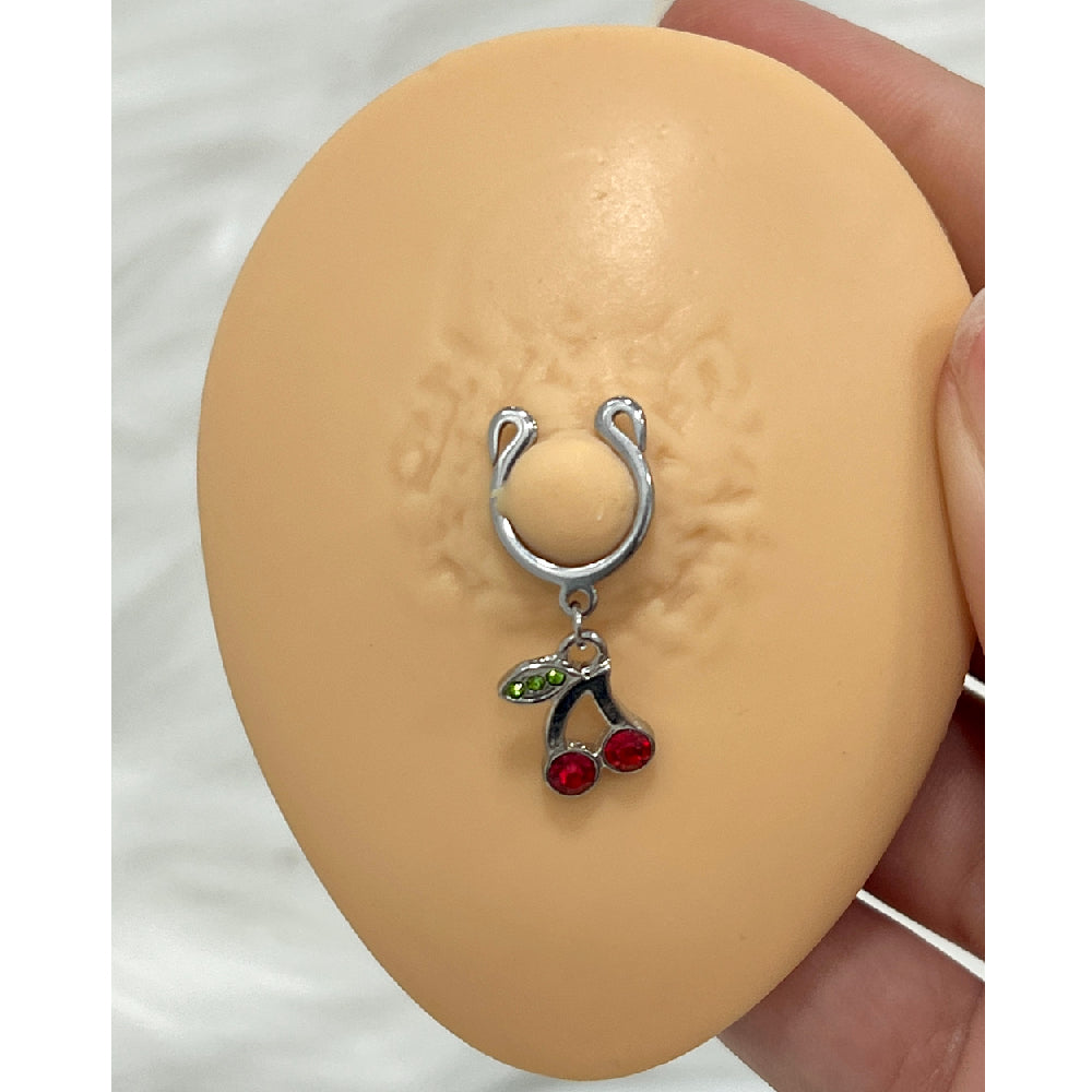 Surgical Steel Clip On Nipple Rings with Dangle Cherries - Pair - photo 2