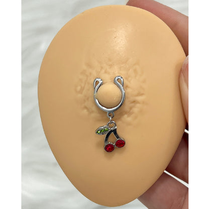 Surgical Steel Clip On Nipple Rings with Dangle Cherries - Pair - photo 2
