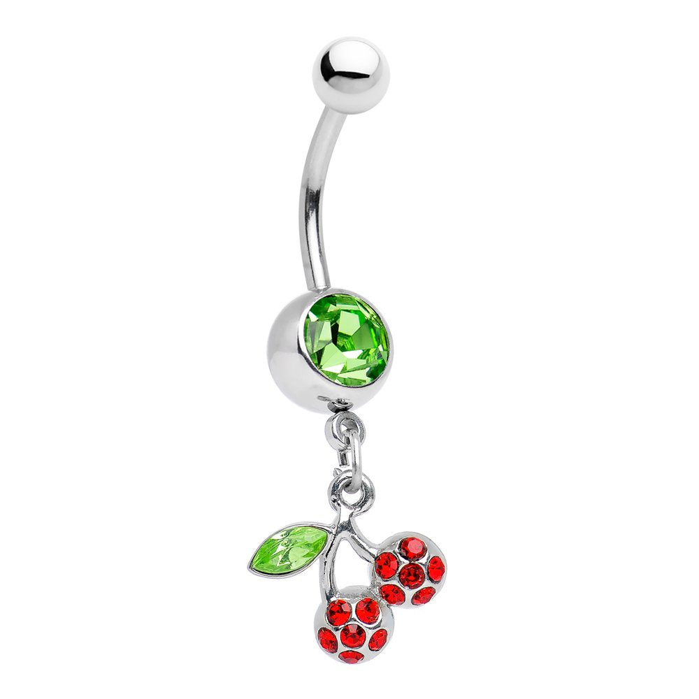 Surgical Steel 14 Gauge Belly Ring with Black Cherry Dangle