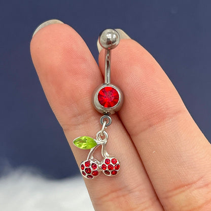 Surgical Steel 14 Gauge Belly Ring with Black Cherry Dangle - photo 3