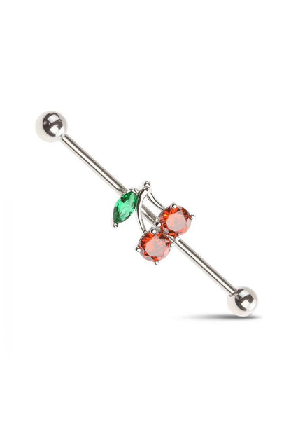 Surgical Steel 14 Gauge Industrial Barbell with CZ Cherry Fruits