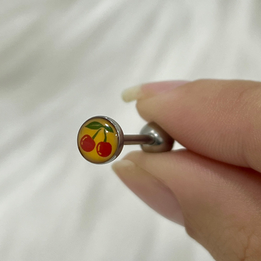 Surgical Steel 14 Gauge Tongue Barbell Ring with Cherry Logo - photo 3