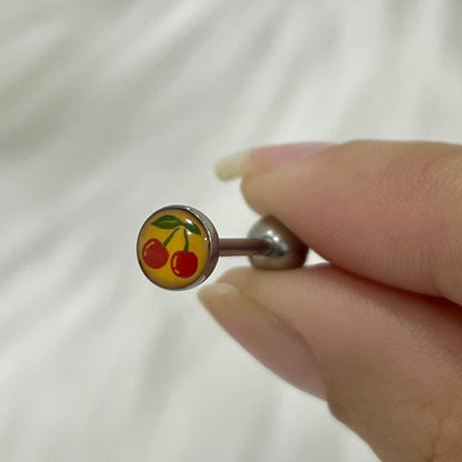 Surgical Steel 14 Gauge Tongue Barbell Ring with Cherry Logo - photo 3