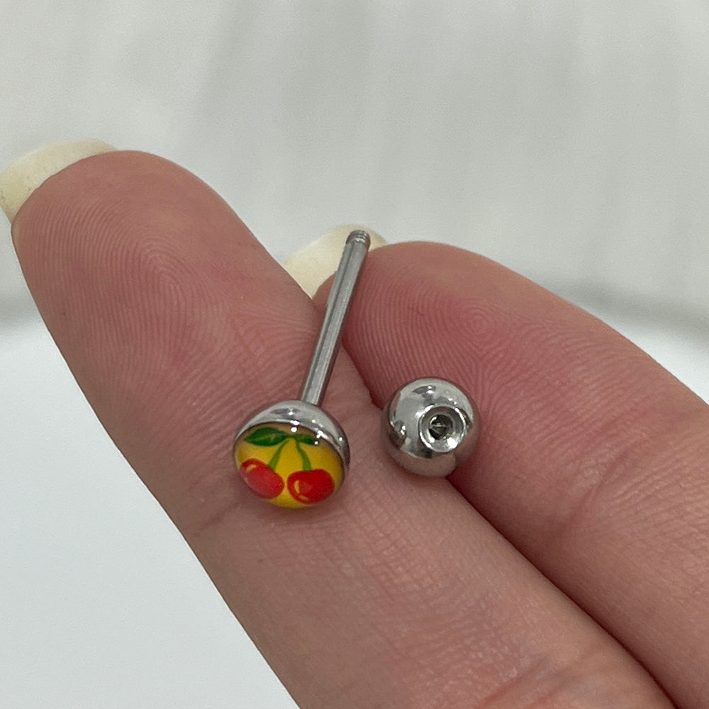 Surgical Steel 14 Gauge Tongue Barbell Ring with Cherry Logo - photo 2