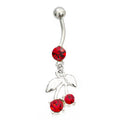 Surgical Steel 14 Gauge Belly Button Ring Red CZ with Heart Rose